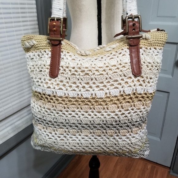The Sak Crochet Large Shoulder Bag With Wrapped Faux Leather Straps - Picture 10 of 16